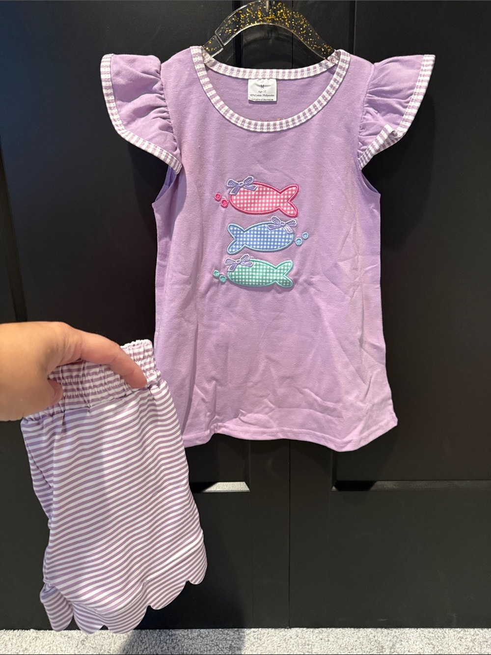 Lilac Fish Appliqué Girls Matching Set